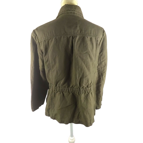 Loft Women's Sz Large Olive Green Jacket Zip Snap Utility Military Linen Blend - Picture 10 of 10